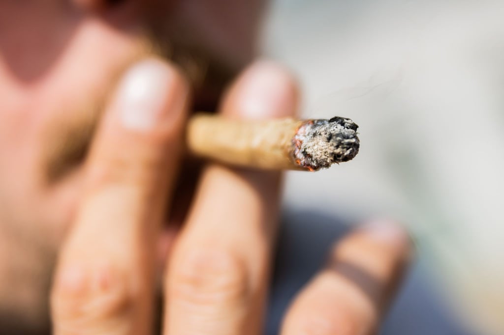Ein Mann raucht bei einer Demonstration für eine zügige Legalisierung von Cannabis einen Joint.