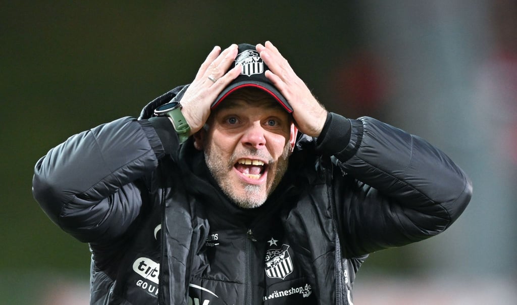 Zwickaus Trainer Ronny Thielemann reagiert an der Seitenlinie.