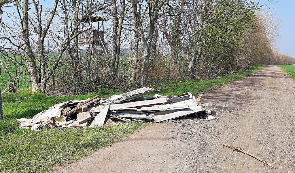Asbestplatten, Asbestbruchstücke und Bauabfälle haben Unbekannte an einem Feldweg in Badeborn entsorgt.