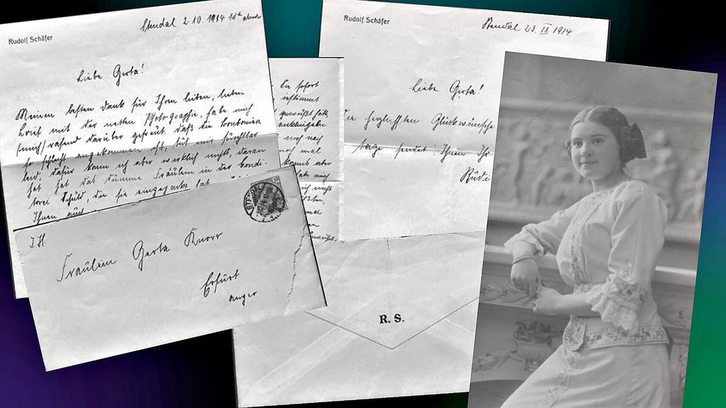 Während des Ersten Weltkriegs schrieb sich das noch unverheiratete Paar fast täglich Briefe. Die Briefe von Rudolf Schäfer an Gerta Knorr sind erhalten geblieben.