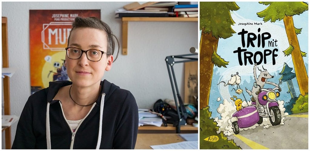 Josephine Mark und eine ihrer Arbeiten.