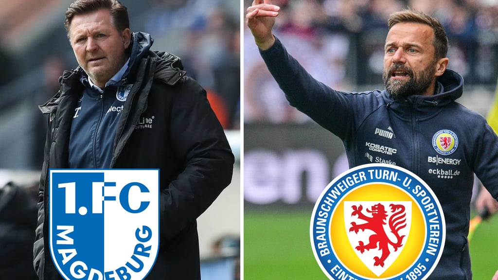 FCM-Cheftrainer Christian Titz (l.) muss mit seinem Team gegen die Mannschaft von Michael Schiele von Eintracht Braunschweig ran.