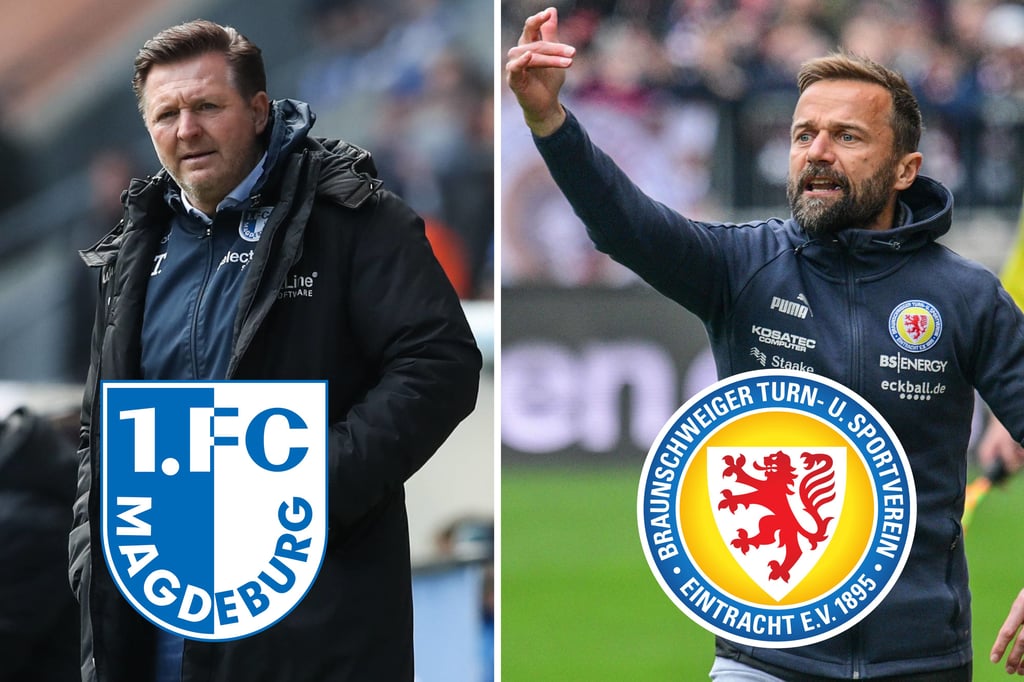 FCM-Cheftrainer Christian Titz (l.) muss mit seinem Team gegen die Mannschaft von Michael Schiele von Eintracht Braunschweig ran.