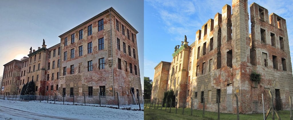 Die beiden Fotos zeigen, wie sehr sich das Zerbster Schloss in den letzten Jahren verändert hat.