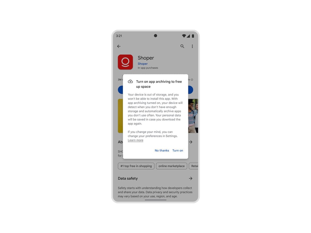 Diesen Pop-Up-Dialog zur neuen Auto-Archiv-Funktion für Apps dürften bald viele Android-Nutzerinnen und -Nutzer zu Gesicht bekommen - dann natürlich auf Deutsch.
