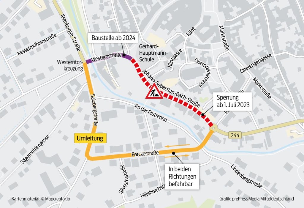 Die Johann-Sebastian-Bachstraße (B 244) in Wernigerode wird Baustelle.