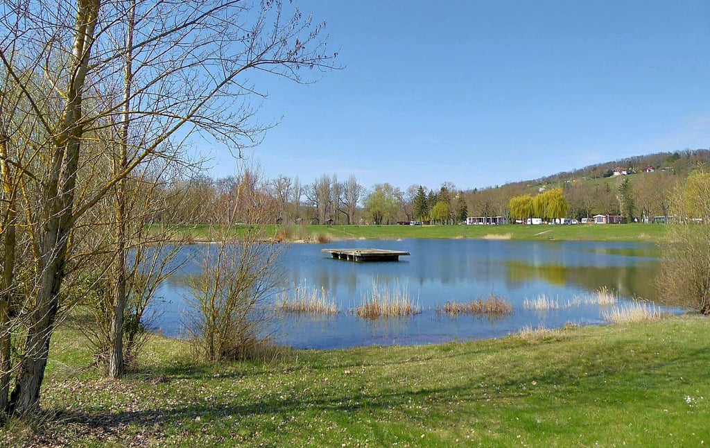 Blick auf das einstige Naturschwimmbad im Blütengrund, bis nach der Wende ein beliebter Ort der Entspannung, jedoch war hier die Wasserqualität nicht immer die beste.