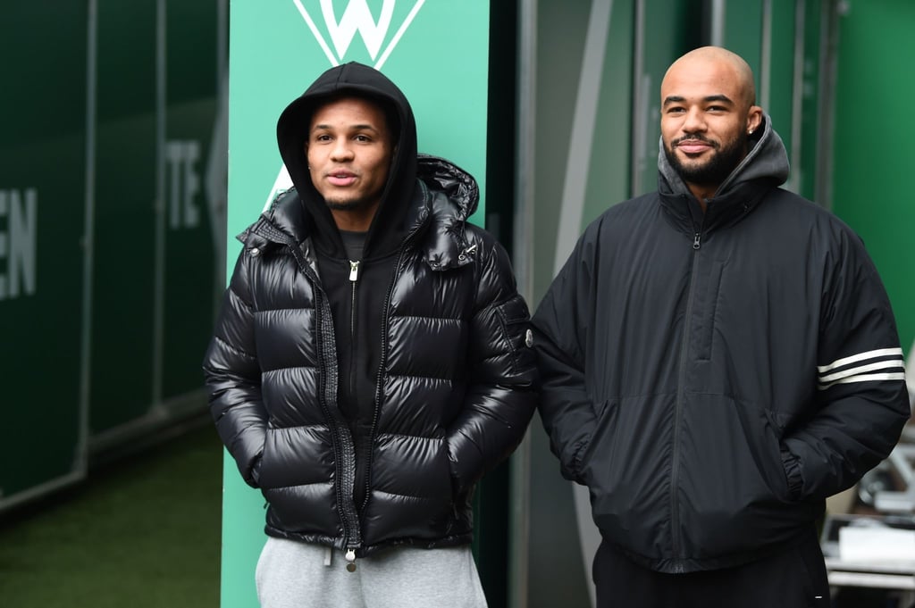 Werders Spieler Felix Agu (l) und Manuel Mbom. Agu fällt für den Rest der Saison aus.