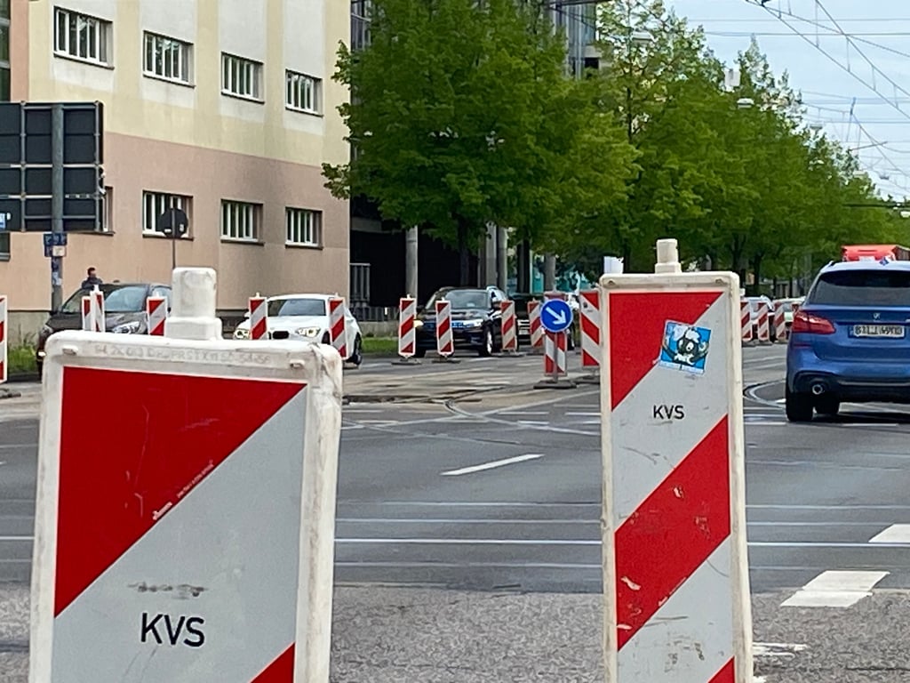 Baustelle der Bundesstraße 1 an der Walther-Rathenau-Straße in Magdeburg.