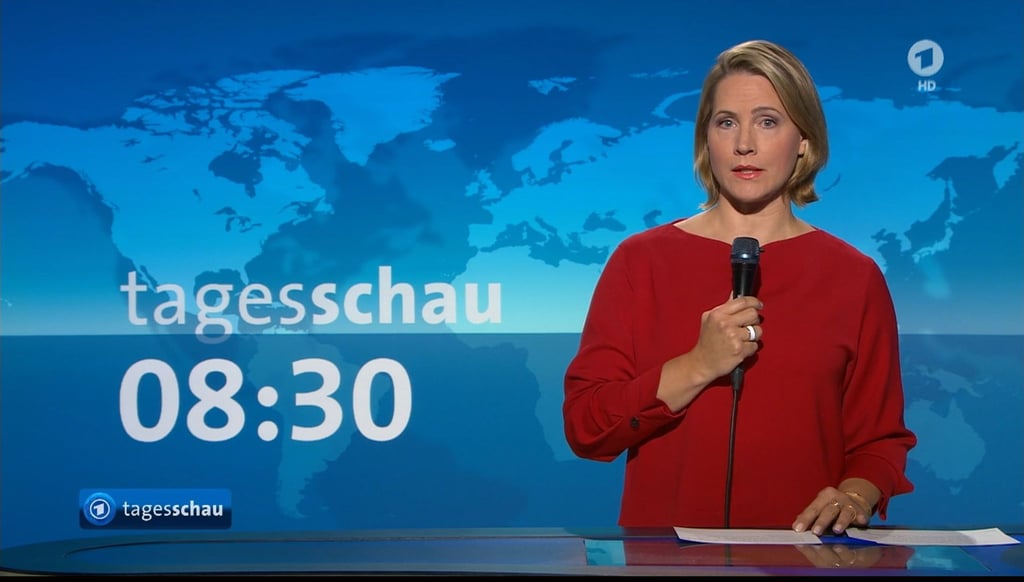 Nachrichtensprecherin Judith Rakers in der 8.00-Uhr-Ausgabe der ARD-Nachrichtensendung „Tagesschau“.