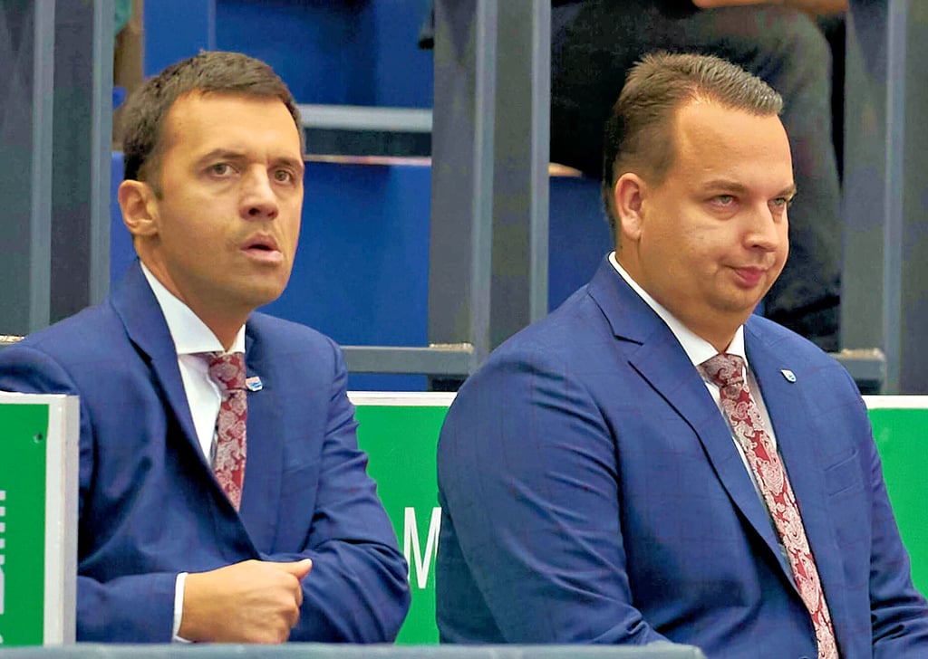 MBC-Geschäftsführer Martin Geissler (r.) und Ex-Trainer Igor Jovovic