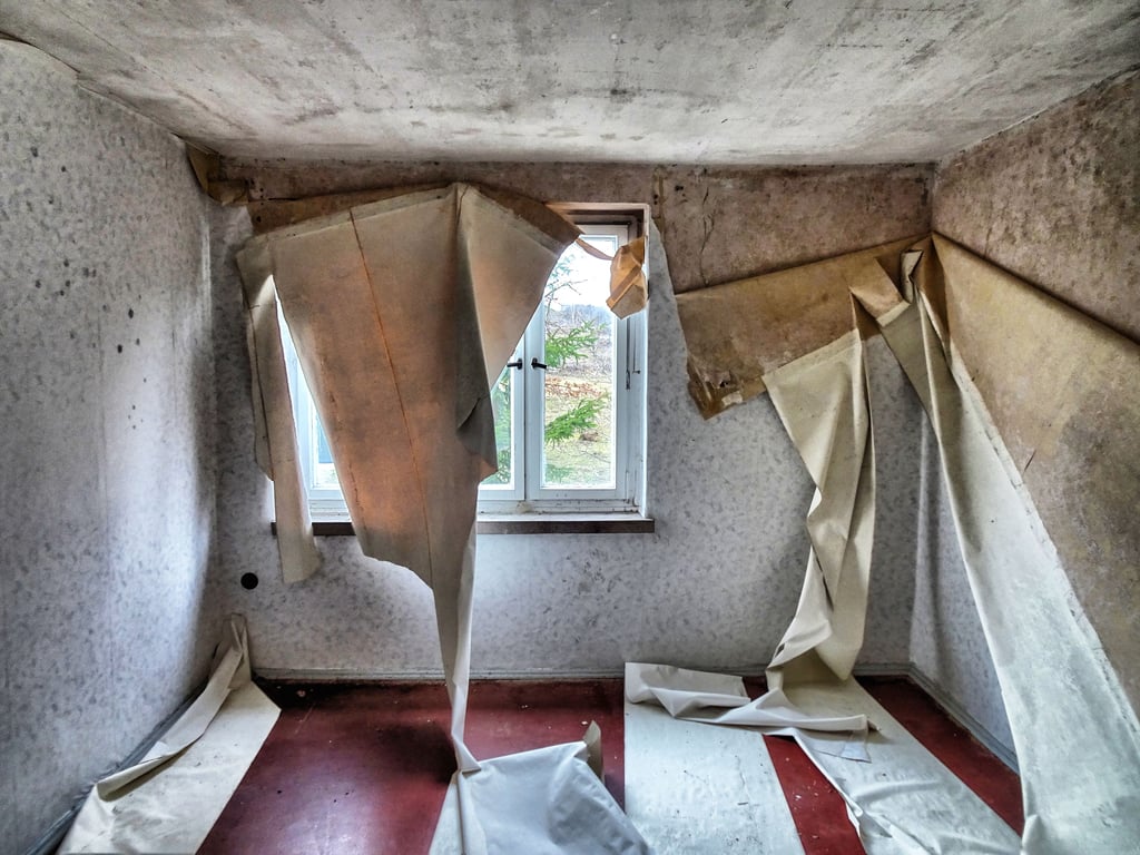 Die Tapete fällt in ganzen Bahnen von den Wänden.