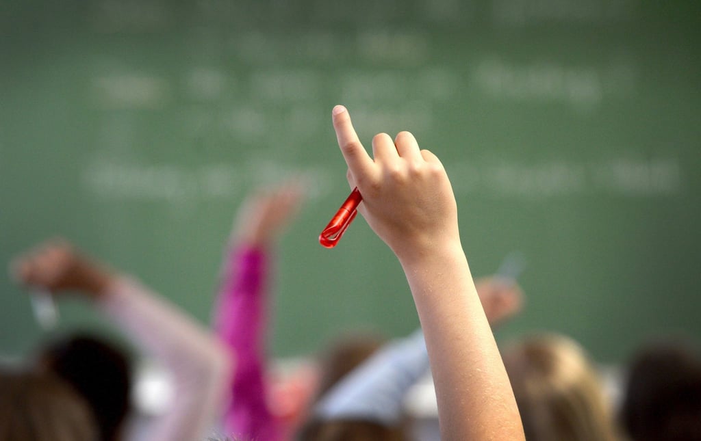 Eine Schülerin meldet sich im Klassenzimmer.