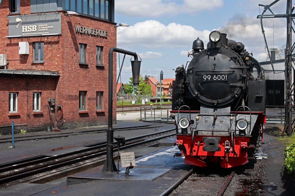 Eine Dampflokomotive der Harzer Schmalspurbahnen GmbH HSB steht an der Einsatzstelle.