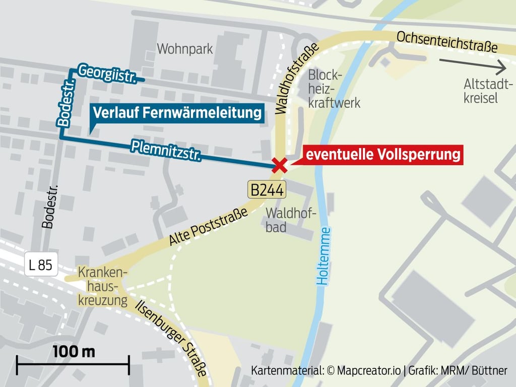 Der Verlauf der Fernwärmeleitung durch das Georgiiviertel in Wernigerode