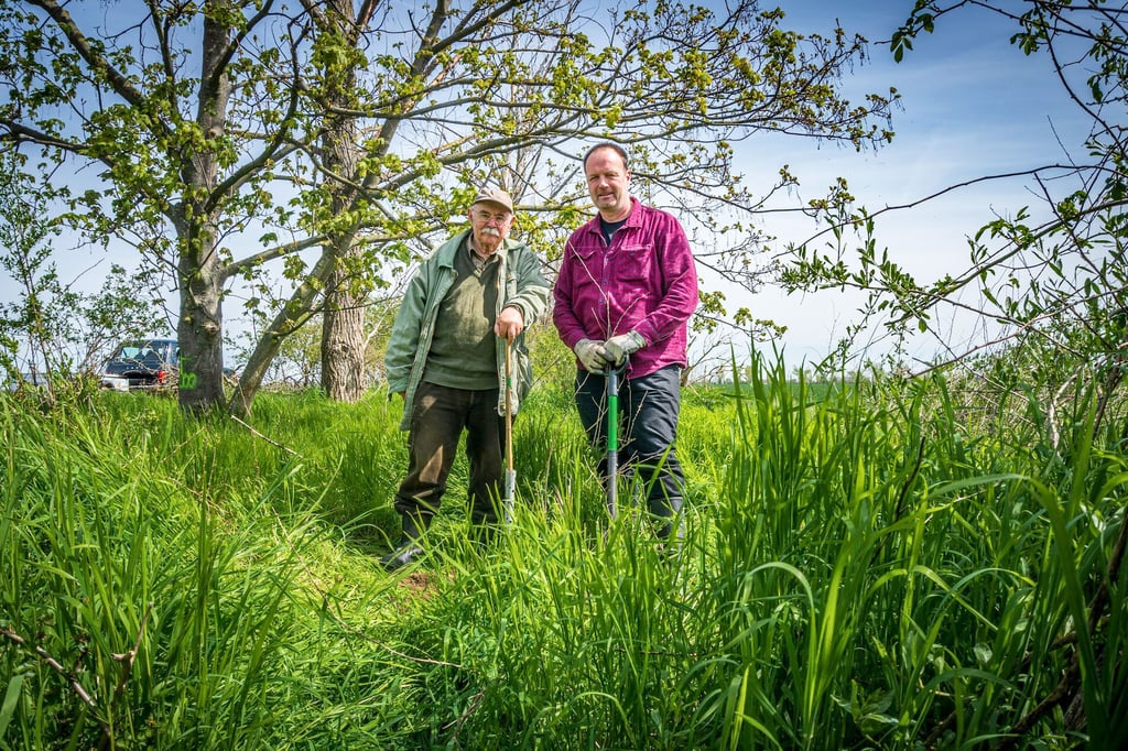 Setzen sich für Flurgehölze ein: Karl-Heinz Ecke (links) und Paul Schenk sehen die Grünstreifen als Werkzeug für Natur- und Klimaschutz.