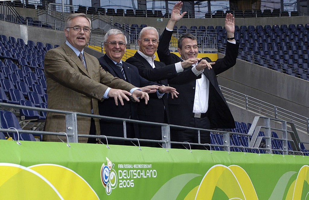 Das Präsidium des WM-2006-OK im Jahr 2005: Horst R. Schmidt, Theo Zwanziger, Franz Beckenbauer und Wolfgang Niersbach (l-r).