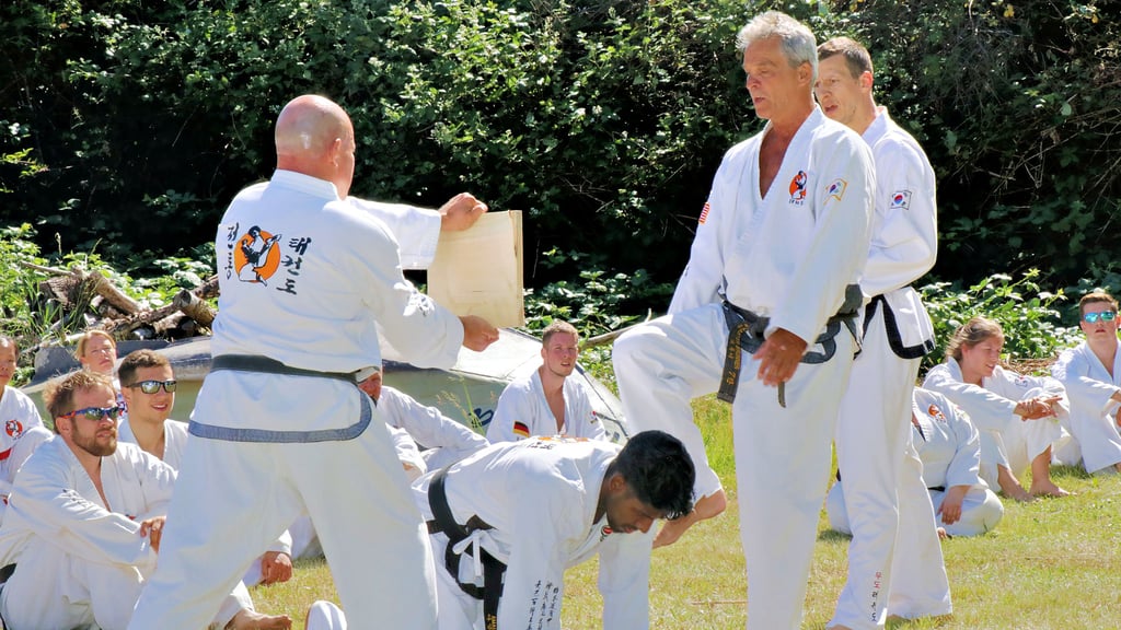 Großmeister Gerhard Brunner (2. v. re.) verzückte schon im Jahr 2019 die Taekwon Do-Freunde beim Pfingst-Turnier.