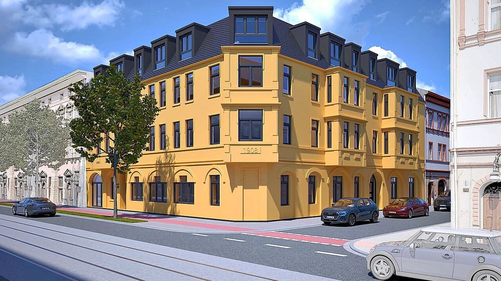Aufwertung im Südosten der Stadt: Wenn der Altbau Alt Fermersleben 56a Ende 2024 fertig saniert ist, soll er 16 Wohnungen zwischen 45 und 120 Quadratmetern bieten.