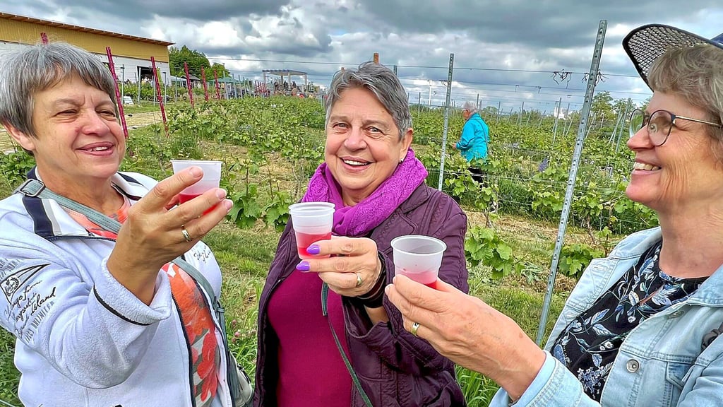 Regina Heyne (von links), Angelika Hampe und Andrea Finck genießen die Kreationen der Hochschule Anhalt am Weinberg in Waldau.