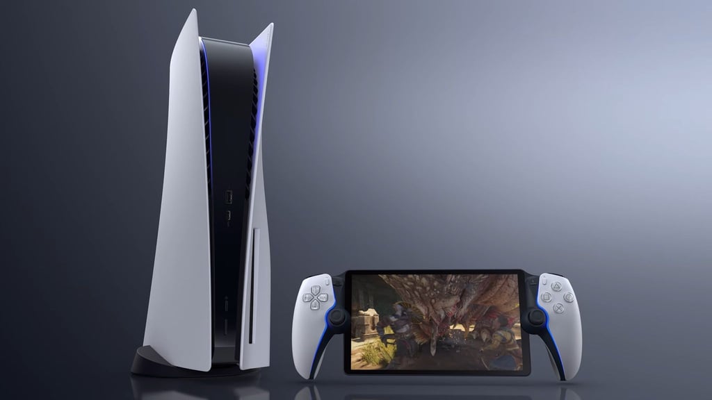 So sieht Project Q aus: Das Handheld (r) mit acht Zoll großem Full-HD-Display streamt die Spiele von der Playstation 5 (l).