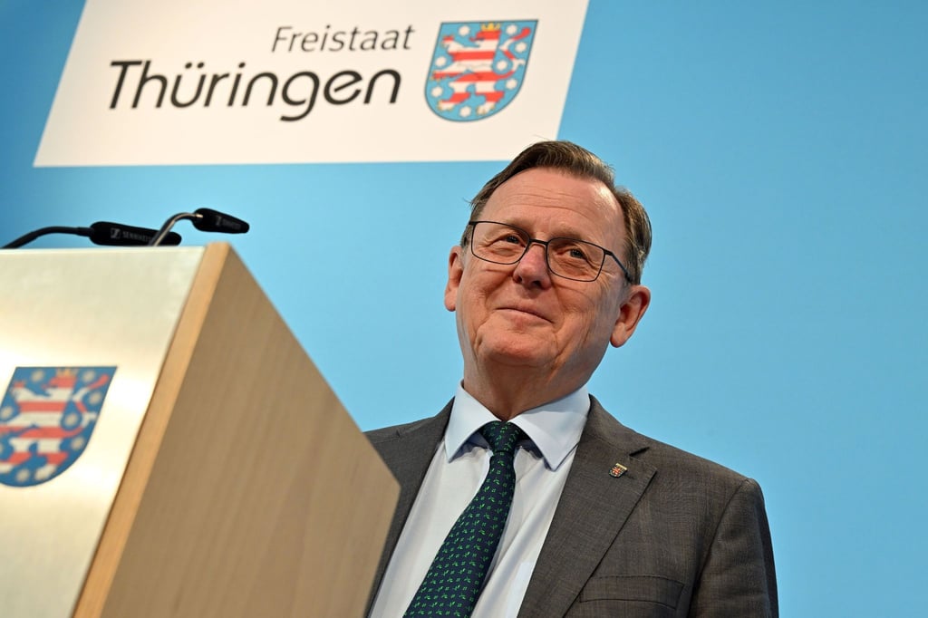 Ministerpräsident von Thüringen Bodo Ramelow spricht nach der Kabinettsklausur.