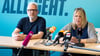 Maike Schaefer und Florian Pfeffer (Bündnis 90/Die Grünen) geben eine Pressekonferenz.