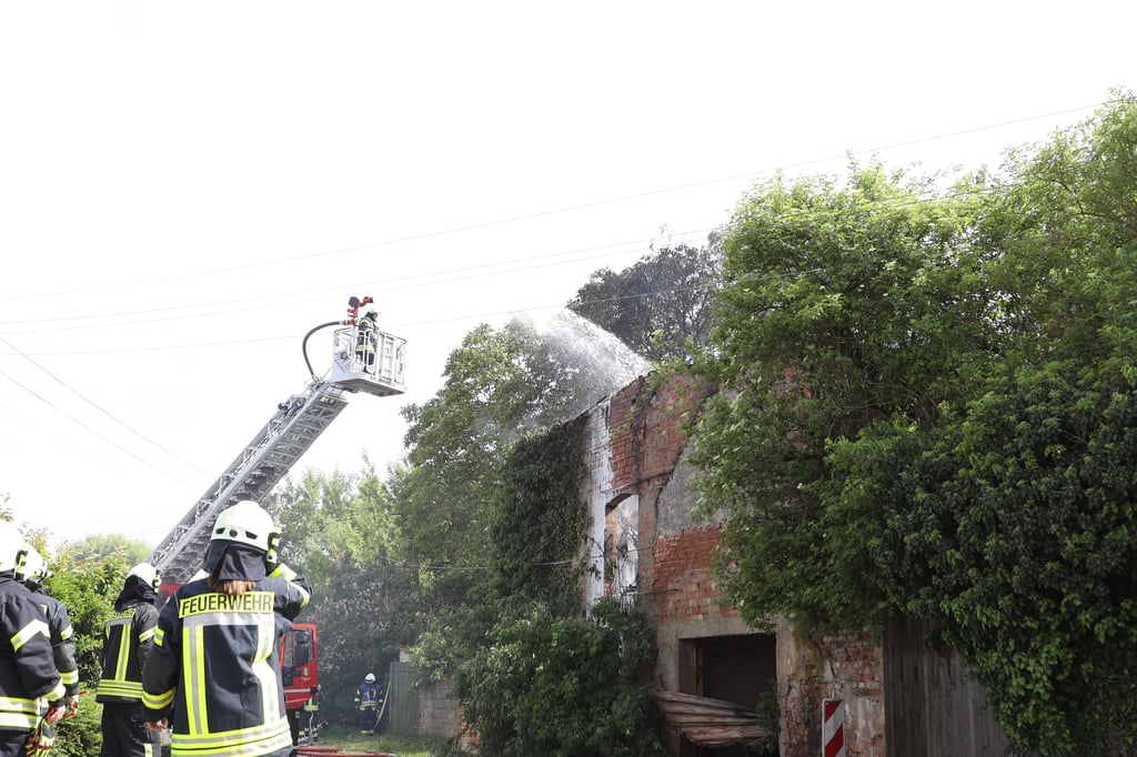 Der Brand einer alten Scheune in Gutenswegen hat am Pfingstmontag einen Großeinsatz der Feuerwehr ausgelöst.