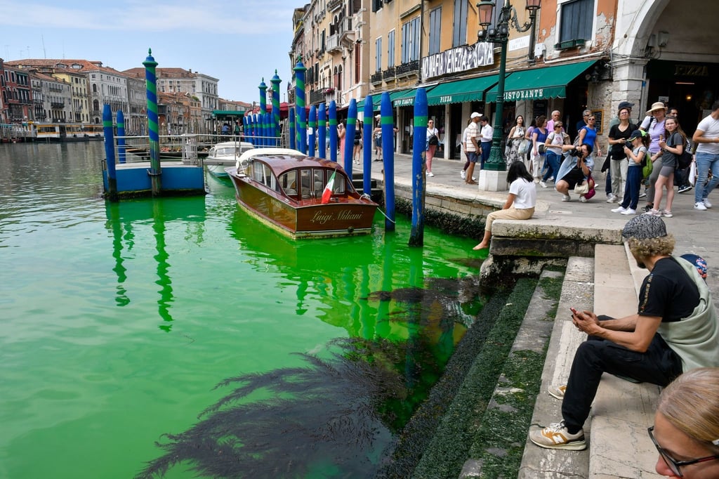 Eine grün schimmernde Flüssigkeit im berühmten Canal Grande von Venedig hat für Aufregung in der Lagunenstadt gesorgt.