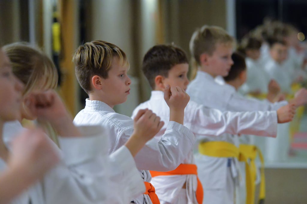 Junge Karateka beim Training.