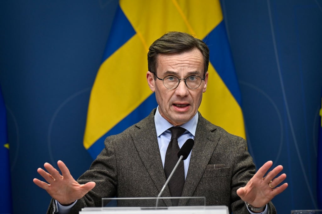 Ulf Kristersson ist Ministerpräsident von Schweden. Hier bei einer Pressekonferenz zur schwedischen NATO-Bewerbung.