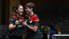 Nina Mittelham (r) und Shan Xiaona aus Deutschland feiern nach ihrem Sieg gegen Südkorea.