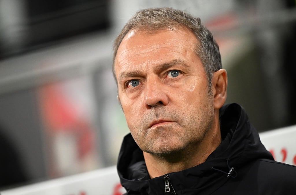 Bundestrainer Hansi Flick vor einem Spiel in der Coaching Zone.
