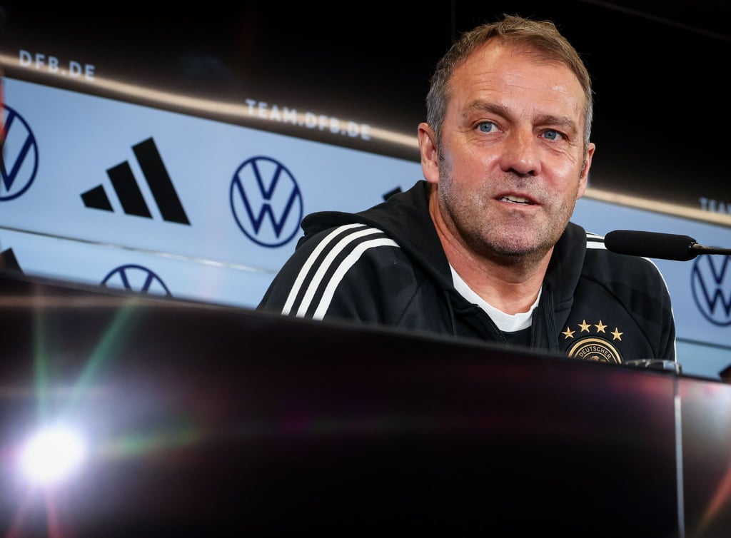 Bundestrainer Hansi Flick spricht auf einer Pressekonferenz der Nationalmannschaft auf dem DFB-Campus.
