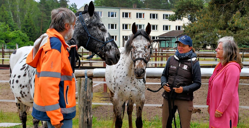 Andrea Greiner-Schmid (rechts) und Erwin Schmid vom Pferde- und Freizeitparadies in Ziemendorf im Gespräch mit Frauke Bode, die die Region nicht nur als Gast für sich entdeckt hat.