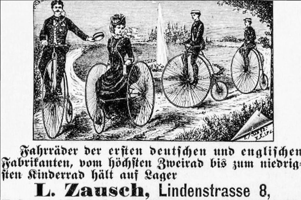 Im Naumburger Kreisblatt im Frühjahr 1889 erschienen: die Anzeige von L. Zausch, der Fahrradhandlung und Reparaturwerkstatt in der Lindenstraße.