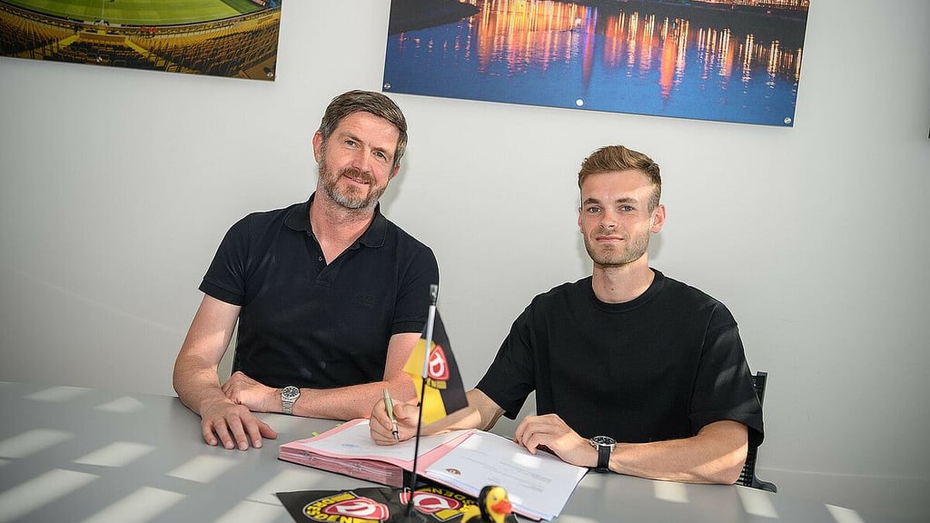 HFC-Spieler Tom Zimmerschied wurde am Dienstag bei Dynamo Dresden vorgestellt.