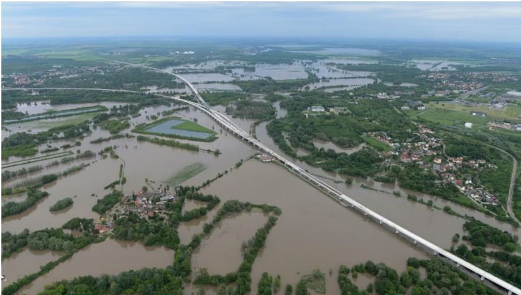 Flutkatastrophe 2013: Das Gebiet hinter dem Zusammenfluss von Saale und Elster war eine riesige Wasserfläche.