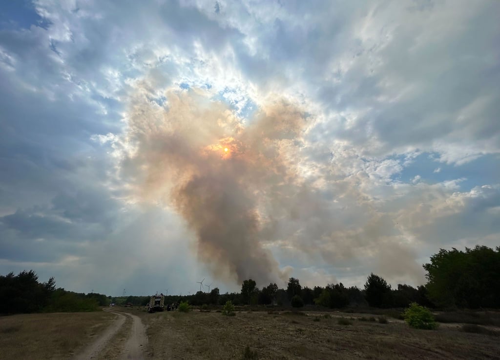 Rauch steigt am Mittwoch aus einem Waldstück bei Jüterbog.
