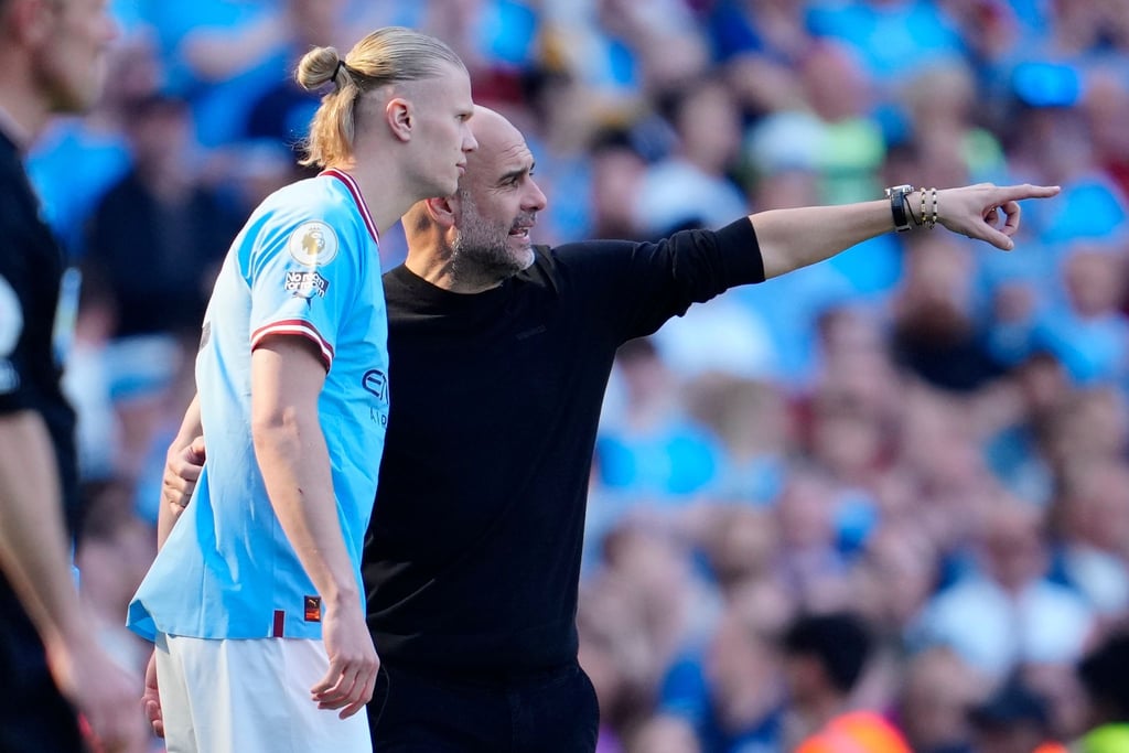 Starcoach und Torjäger: Pep Guardiola (r) und Haaland wollen mit Manchester City den Königsklassen-Pokal holen.