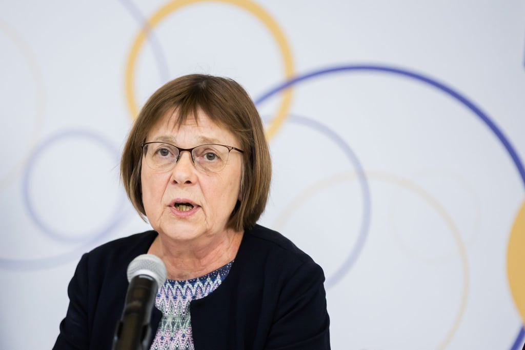 Ursula Nonnemacher (Bündnis90/Die Grünen), Brandenburgs Ministerin für Soziales, Gesundheit, Integration und Verbraucherschutz, spricht bei einer Presskonferenz.