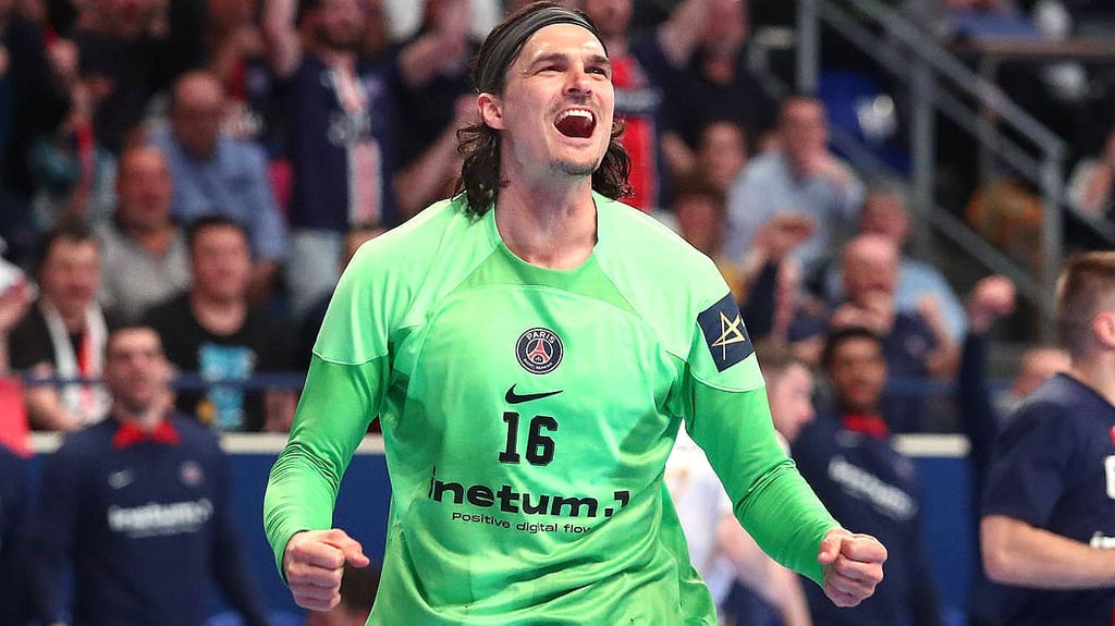 Hier bejubelt Jannick Green nach dem Viertelfinale gegen Kiel den Einzug von Paris St.-Germain ins Final 4 der Champions League.