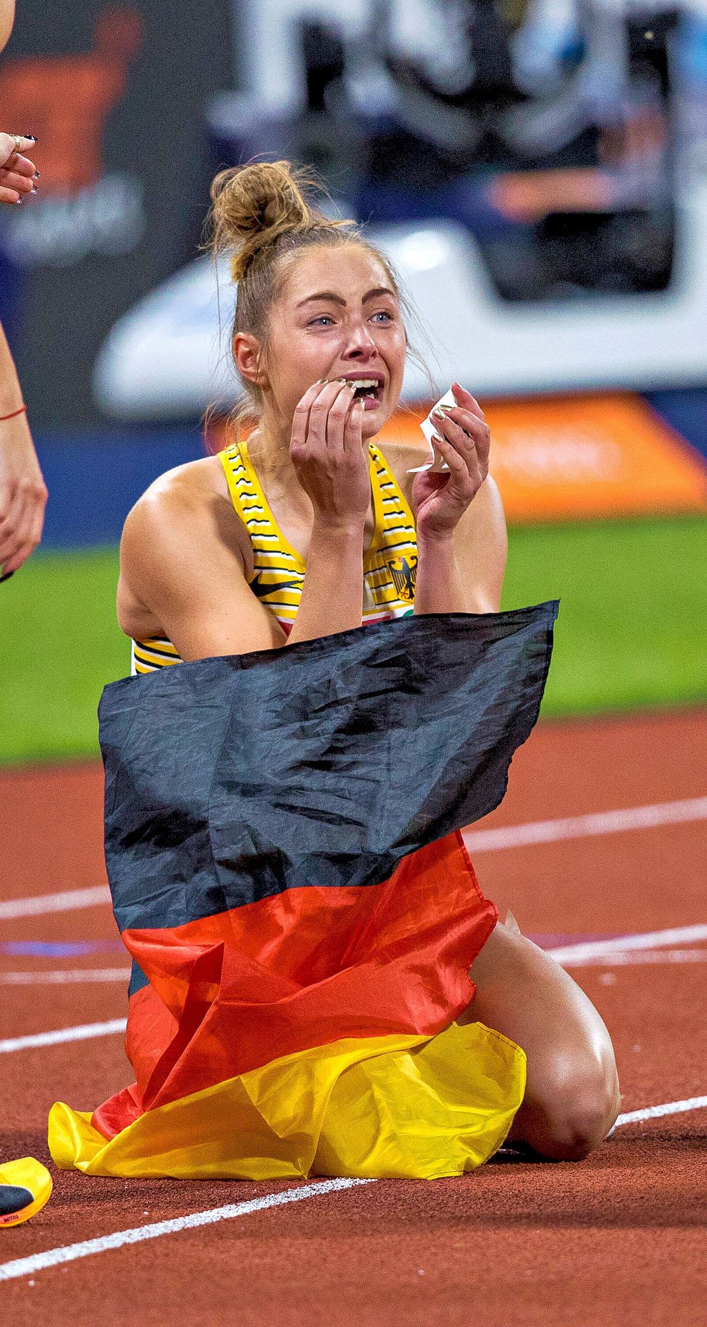 Der Moment ihres bisher größten Erfolgs: Gina Lückenkemper nach dem Sieg im EM-Sprint im vergangenen August