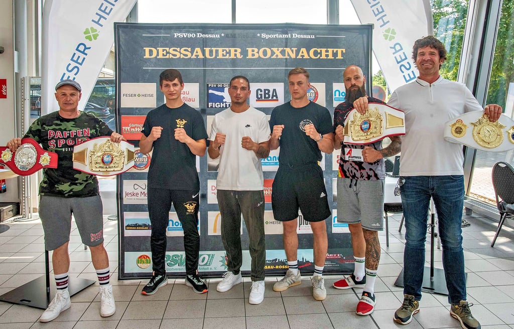 Enrico Schnurre, Emilio Döll, Leart Osmanaj, Felix Frick, Patrick Schmidt und Timo Hoffmnn (v.l.n.r.) freuen sich auf die 12. Dessauer Boxnacht.