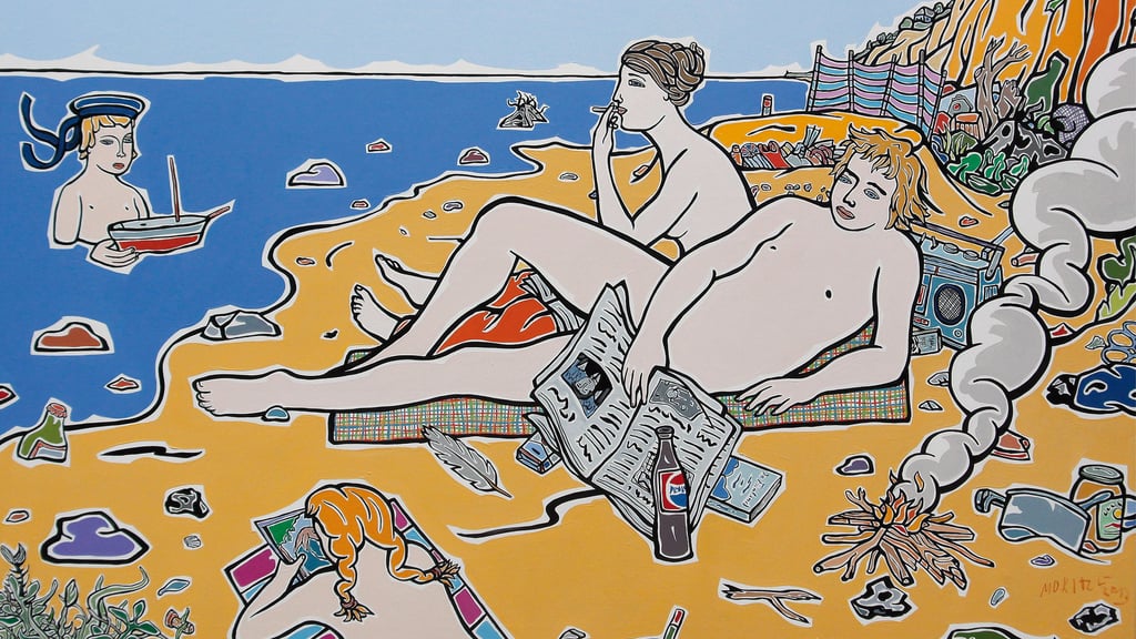 Junges Paar in Ahrenshoop, nicht von Walter Womacka, sondern von Moritz Götze gemalt. Mittelteil des Triptychons „Ahrenshoop“ von 2013