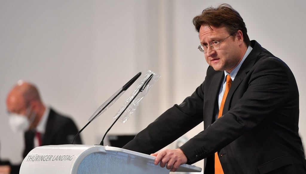Robert Sesselmann (AfD), Abgeordneter im Thüringer Landtag, spricht.