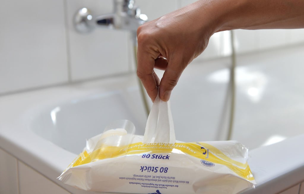 Oft stehen sie im Bad griffbereit: Nach der Nutzung kommen die Feuchttücher aber weder die Biotonne noch in die Toilette.