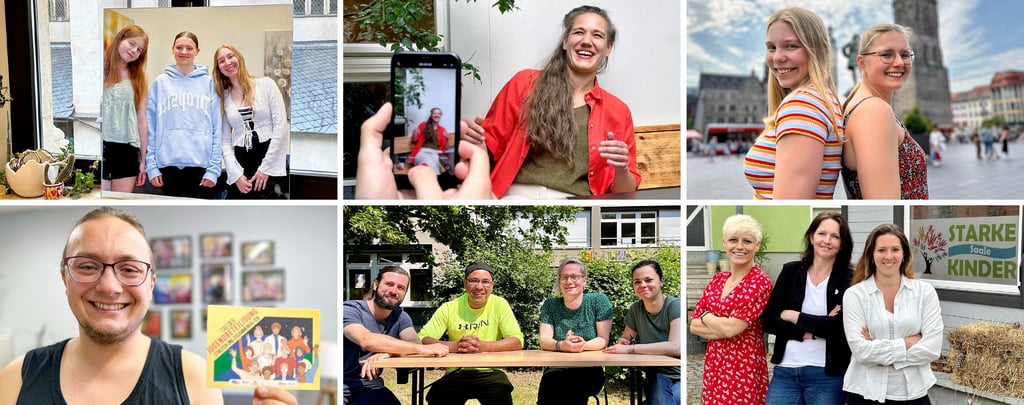 Nominiert für den Publikumspreis (im Uhrzeigersinn von oben nach unten): Mit wem schreibst Du wirklich?; Fashion Revolution; Rock your life; Starke Saalekinder; Jedermensch und Hallianz Jugendjury.