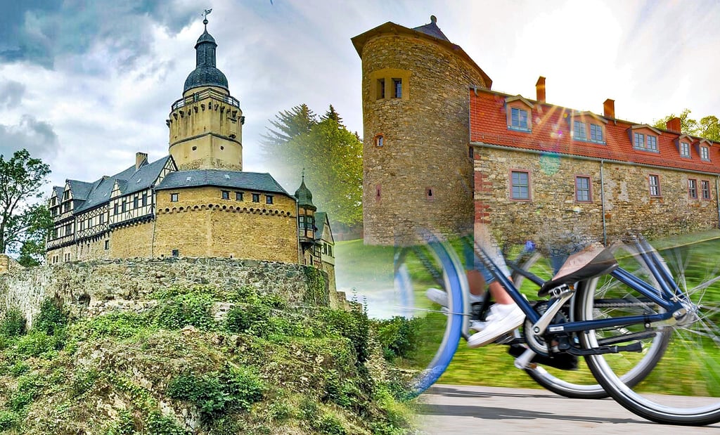 Die Friederikenstraße als Radweg zwischen Burg Falkenstein (l.) und Schloss Harzgerode gehört zum gemeinsamen Tourismuskonzept.