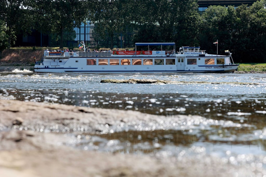 Noch fahren, trotz Niedrigwasser, einige Schiffe auf der Elbe bei Magdeburg.